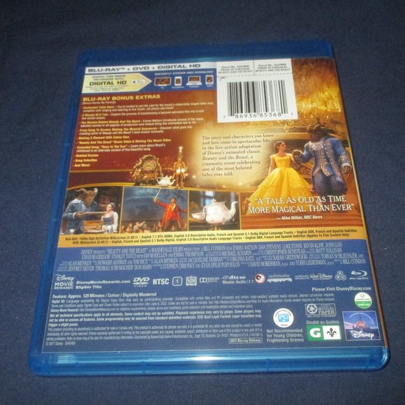 Beauty and the Beast (Blu-ray/DVD, 2017, 2-Disc Set) w/ slipcover - Picture 5 of 5